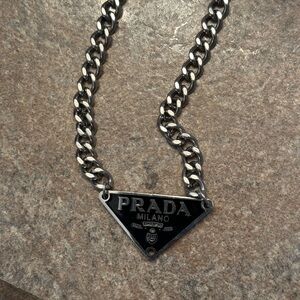 Prada Silver Logo Necklace
